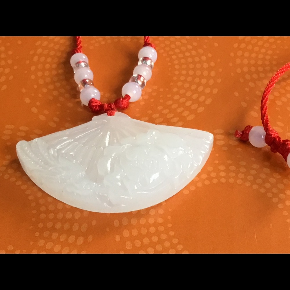Authentic White Jadeite Fan Necklace